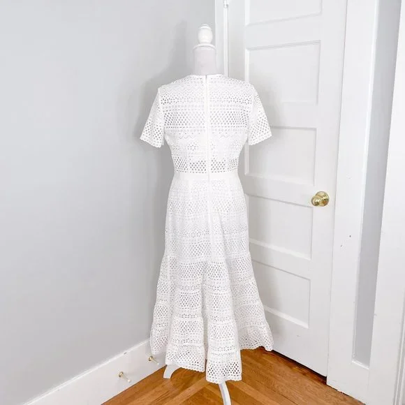Self-Portrait White Bea Embroidered Eyelet Cutout Bridal Midi Dress US Size 8 - Picture 2 of 9